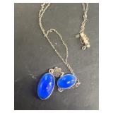 Sterling silver necklace, blue stones