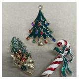 Christmas tree candy cane brooches