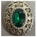Coro green stone brooch