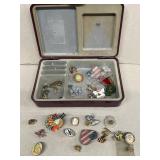 Ring box with costume, jewelry pin backs