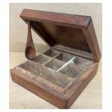 Vintage carved wooden spice box with spoon with