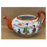 Hand-painted Japanese porcelain pot with floral