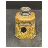 Antique spotted metal ink tin with Illustrated