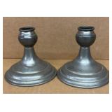 Pair of antique pewter candlesticks with bulbous