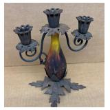 Art Nouveau wrought iron three light candelabra