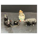 Skunk figurines Japan, little Swiss girl made in