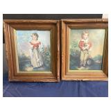 Boy with dog and girl with cat framed pictures