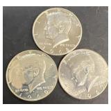 (3) Kennedy silver half dollars 1967 1968 and 1969