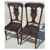 (6) Early OAK Chairs, Ornate Designed top