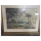 Print of paddle boat w/cows by Water signed