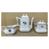 Tea Leaf coffee pot, cream, and sugar