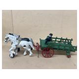 Cast-iron horse and wagon missing one wheel