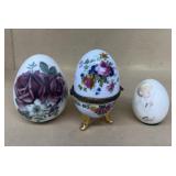 Hand-painted eggs and egg trinket container as is