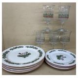 Sango Christmas plates and glasses