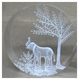Clear, glass elephant paperweight