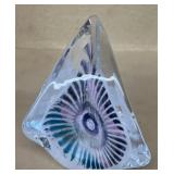 Blue purple clear glass paperweight signed on