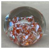 Bubble paperweight, orange white green
