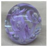St Clair paperweight lavender flowers bubble
