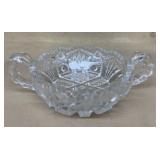 Cut glass double handled candy dish