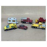Early matchbox diecast, truck, trailer, and