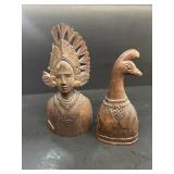 Hand car wooden bells, one missing dinger