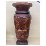 Wooden hand carved vase