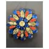 Japan blackened blue yellow, orange rhinestone pin