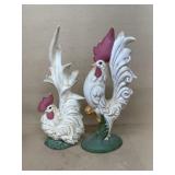 Rooster figurines, small chip on top of crown