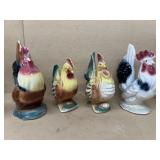 Porcelain roosters and chickens