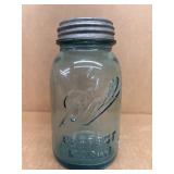 Blue ball mason jar, zinc lid number eight