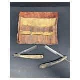 (2) street razors with leather carrying pouch
