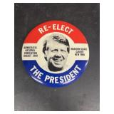 1980 reelect Jimmy Carter campaign button 6 inches