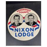 Richard Nixon and lodges 9 inch campaign button