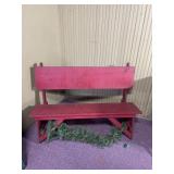 Red painted bench 3 1/2 foot long 3 1/2 foot tall