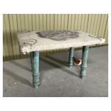 Green paint footstool embroidered
