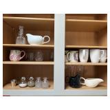 Coffee cups, glasses, salt, and pepper shakers