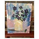 Painting of flower vase on canvas