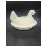 Milk glass hen on a nest