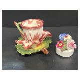Pottery, tulip tea, cup, and saucer, and AYNSLEY