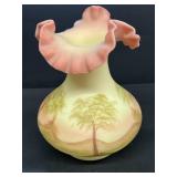 Fenton Burmese Vase, artist signed
