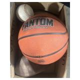 Footballs softballs basketball