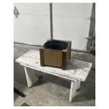 White plant bench with planter