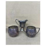 Silver plated, cream, and sugar and hammered