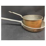 Metal and copper sauce, pan and skillet
