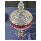 Candy dish compote with cranberry rim