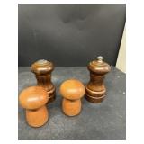 Mushroom and wooden salt and pepper shakers