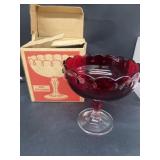 Indiana glass, ruby red compote with original box