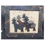 Reindeer cloth framed art