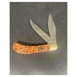 Crowing rooster double bladed pocket knife