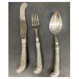 Pewter handled early spoon fork knife